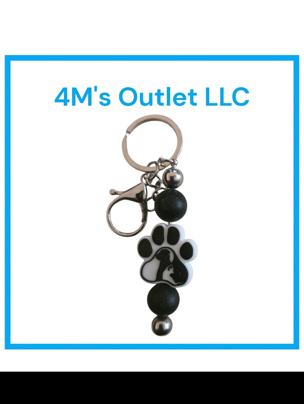 Source Unknown Black and White Paw Charm Keychain